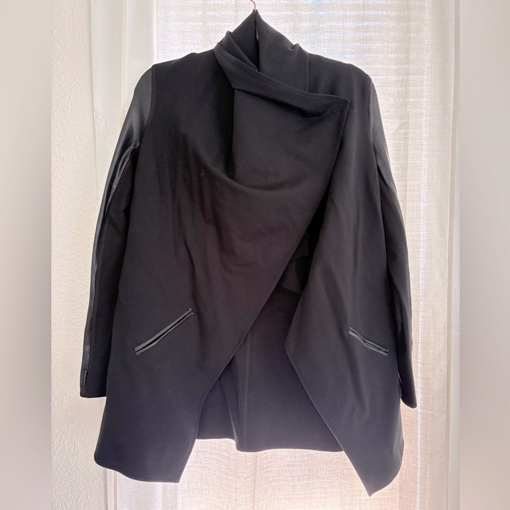 Spanx Drape Front Jacket in Very Black; Mixed Fabric - Picture 5 of 10